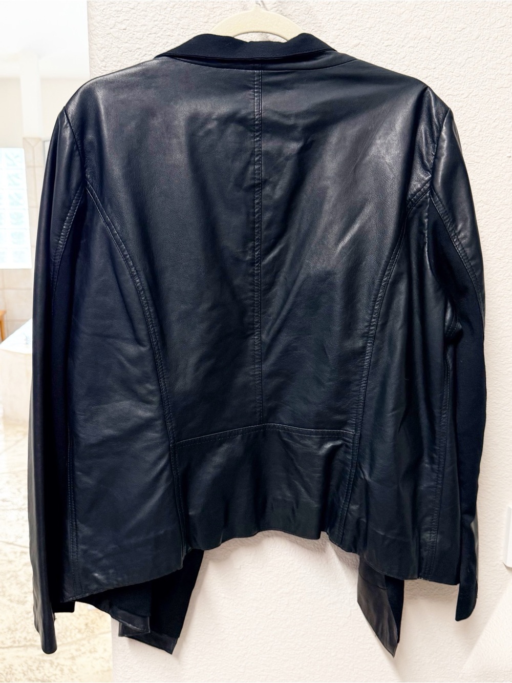 Donna Karan Black Leather Draped-Front Jacket XL - Picture 7 of 7
